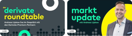 Es sind die Screens zweier comdirect Livestreams zu sehen: Der Derivate Roundtable und das Marktupdate mit Andreas Lipkow.