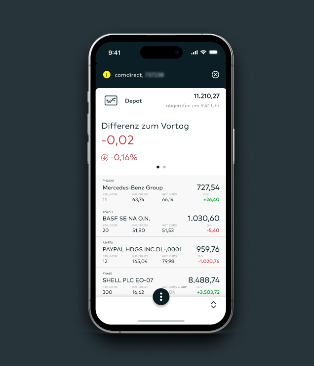 Ein Handyscreen von der Depot&uuml;bersicht in der comdirect App.