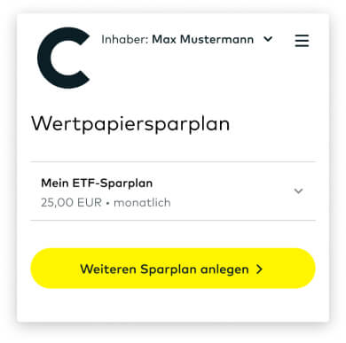 Ein Ausschnitt der Website zeigt die Wertpapiersparplan-Startseite.