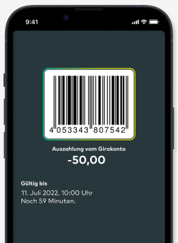 Ein Handyscreen eines Barcodes der Funktion Barzahlen in der comdirect App.