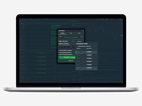comdirect Handelsplattform: Laptop zeigt Startseite des HebelSelect Trader.