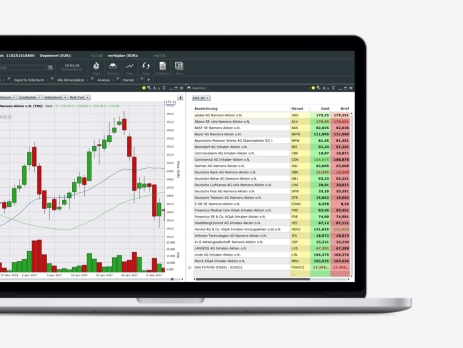 comdirect Handelsplattform: Laptop zeigt Startseite des ProTrader an.