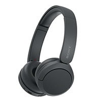 Schwarzer kabelloser Over-Ear-Kopfh&ouml;rer mit gepolsterten Ohrmuscheln und verstellbarem B&uuml;gel. Am B&uuml;gel ist das SONY-Logo zu sehen.